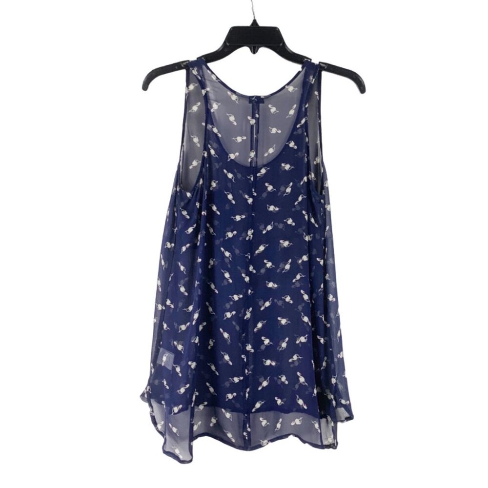 TYLHO Sheer Silk Bird Print Tank Top Size Small Artsy Boho Novelty Y2K Revival
